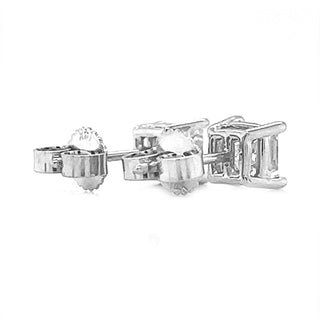 Natural Princess Cut Diamond Stud Earrings, in White Gold