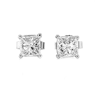 Natural Princess Cut Diamond Stud Earrings, in White Gold