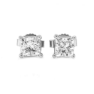 Natural Princess Cut Diamond Stud Earring, in White. Gold