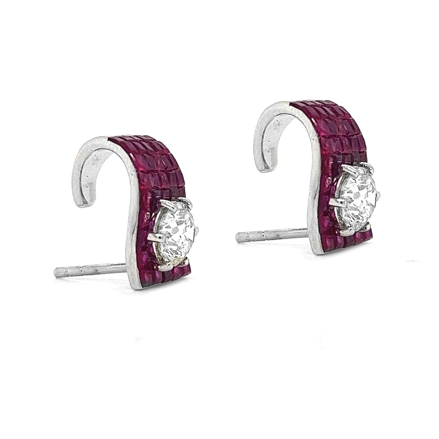 4.85 Carat Natural Mined Round Diamond Ruby Halo Earrings 18KT White Gold