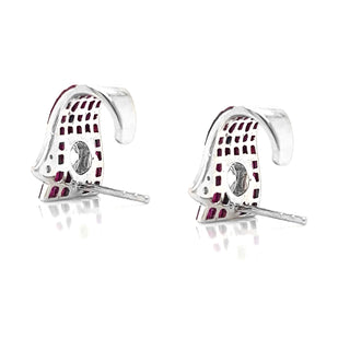 Natural Round Diamond Ruby Halo Earrings, in White Gold