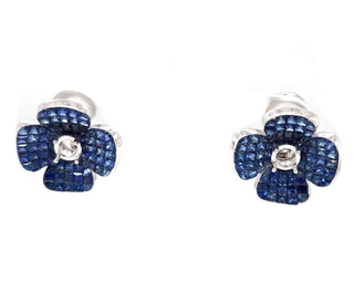 Semi Mount Flower Earrings with Natural Blue Sapphire, in White Gold