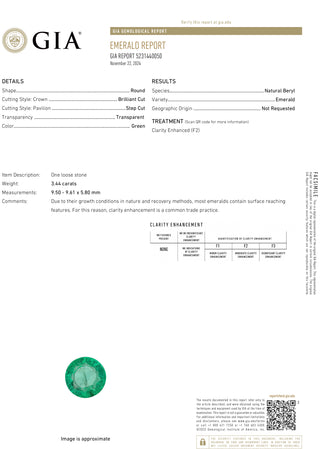 3.44 Carat Round Cut F2 Zambian Emerald GIA 5231440050