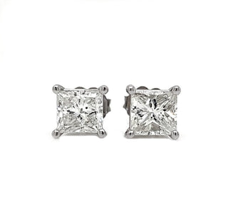 Natural Princess Diamond Stud Earrings,  GIA Certified, in White Gold