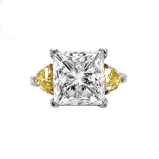 Natural Mined Princess Cut Diamond with Triangle Cut Fancy Yellow 3 Stone Ring EGL Certified