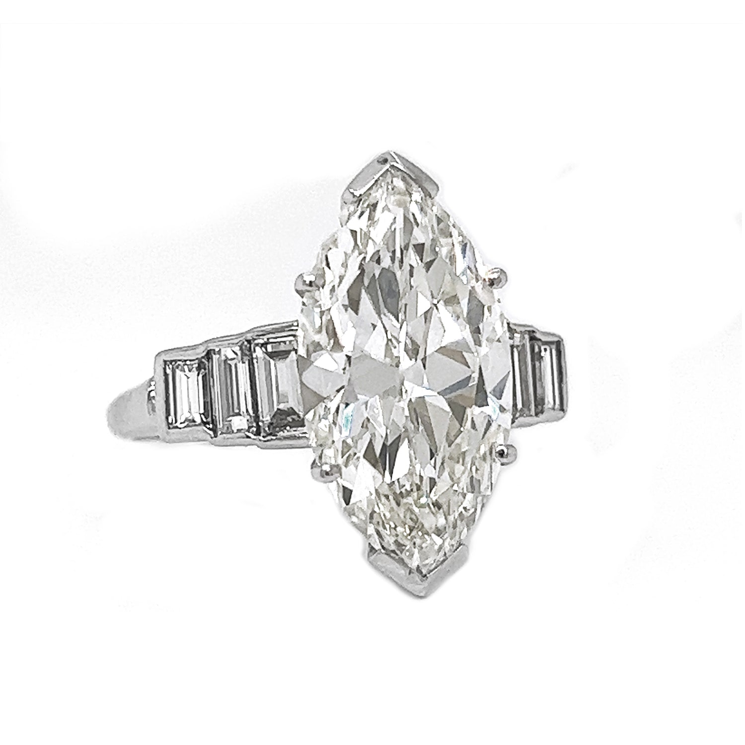 12.55 Carat Natural Mined GIA Certified Diamond Marquise Baguette Platinum Ring