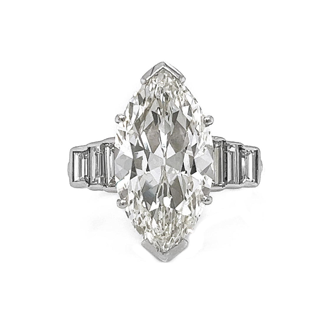 12.55 Carat Natural Mined GIA Certified Diamond Marquise Baguette Platinum Ring