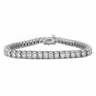 6 Carat Natural Mined Round Semi Bezel Single Line Classic Tennis Bracelet 14KT White Gold