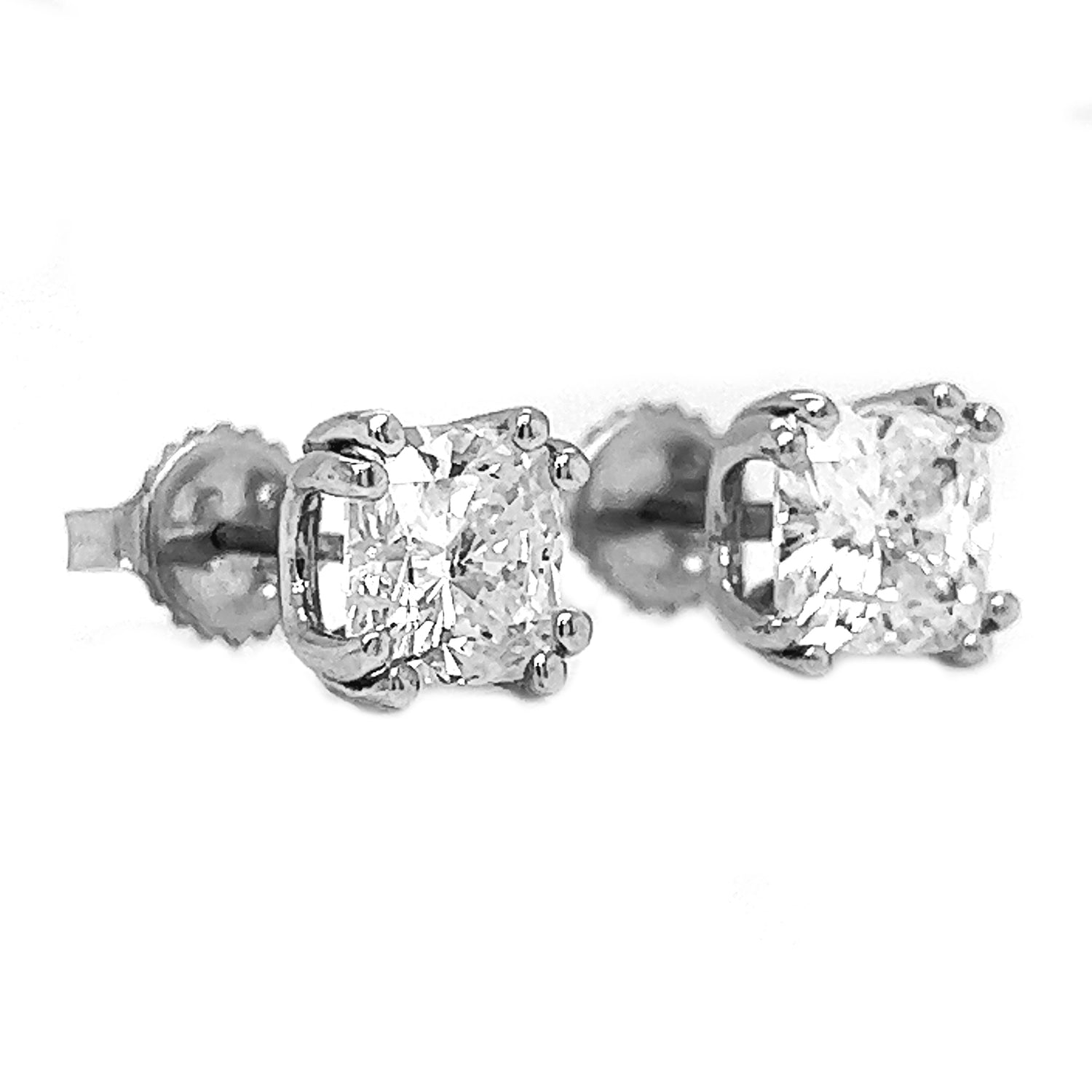 3.08 Carat Natural Mined Cushion Diamond 14KT White Gold Stud Earrings