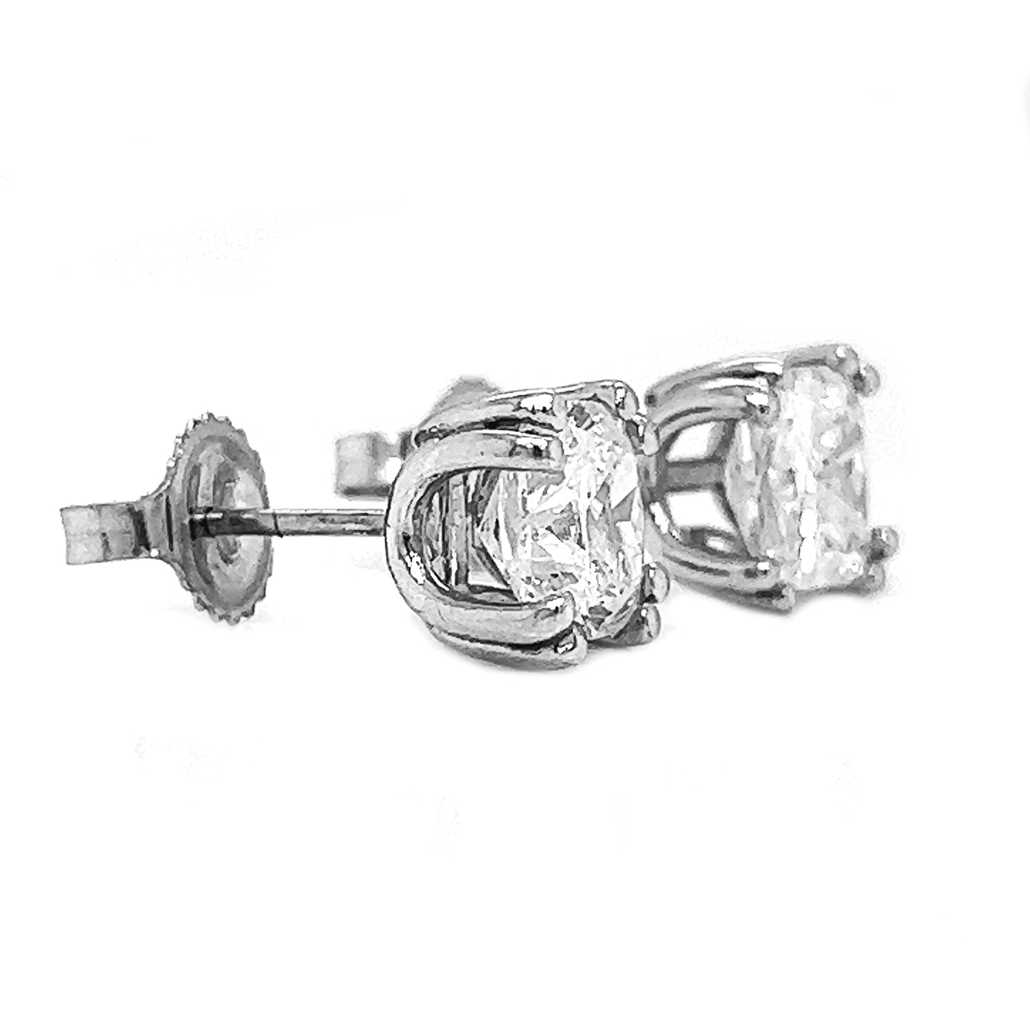 3.08 Carat Natural Mined Cushion Diamond 14KT White Gold Stud Earrings