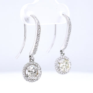 Natural Mined Diamond Halo Chandelier Earring Studs White Gold