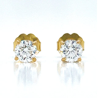 Natural Round Diamond Earring Studs, in Yellow Gold