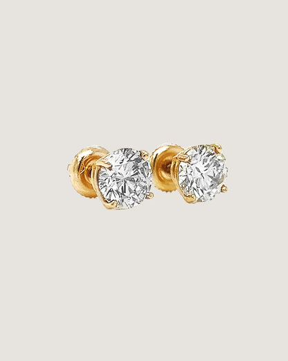 2.60 Carat Natural Mined Round Earring Studs 14KT Yellow Gold