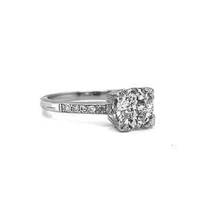 Natural Mined Old Euro Diamond Bridal Ring White Gold