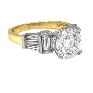 Natural Round and Baguette Cut Diamond, in Yellow Gold