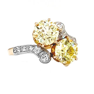 Natural Mined Old Euro Cut Fancy Yellow Diamonds with Round Cut Natural Diamond Yellow Gold GIA Certified