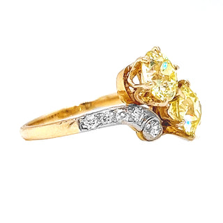 Natural Mined Old Euro Cut Fancy Yellow Diamonds with Round Cut Natural Diamond Yellow Gold GIA Certified