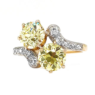 Natural Mined Old Euro Cut Fancy Yellow Diamonds with Round Cut Natural Diamond Yellow Gold GIA Certified