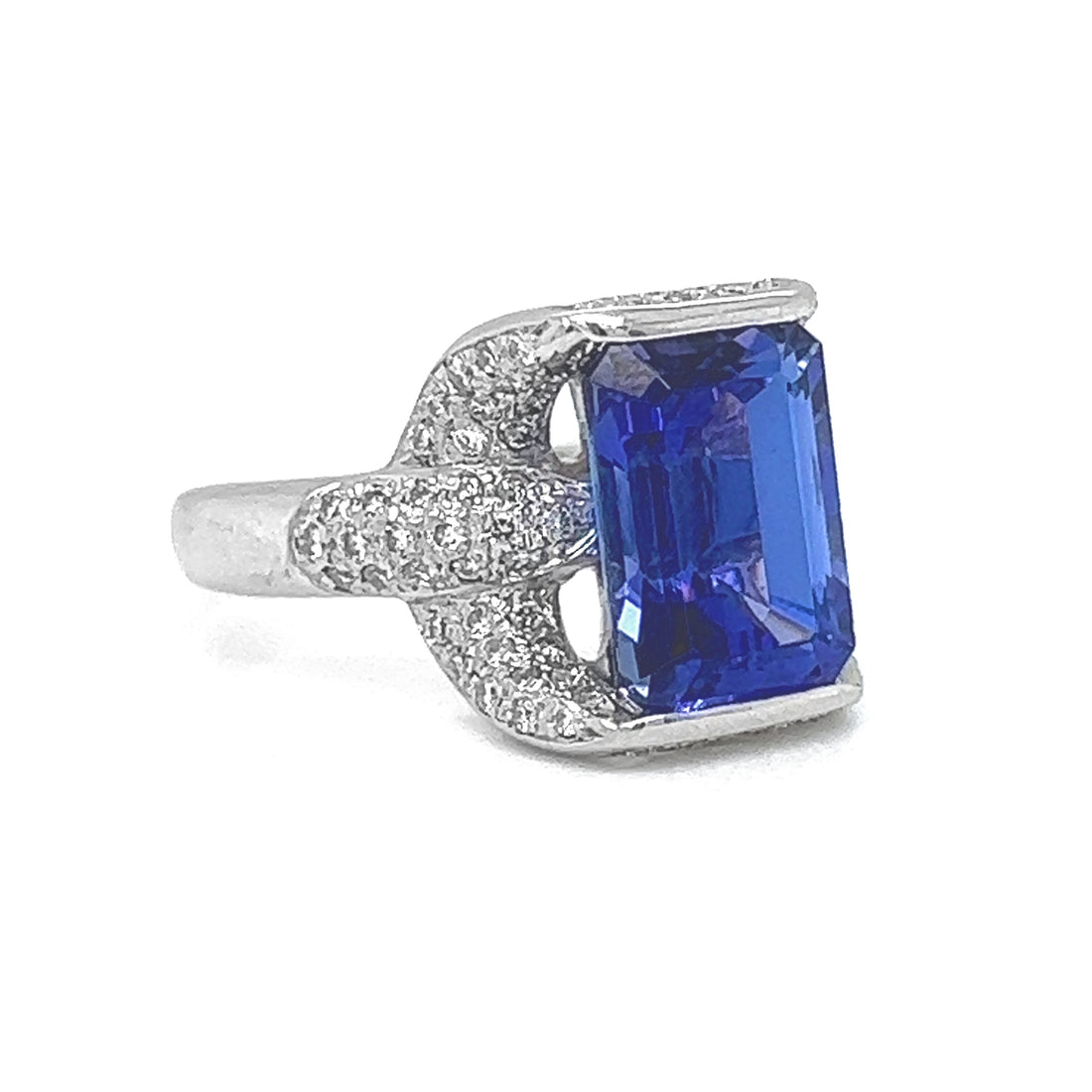 Natural Radiant Tanzanite and Natural Mined Round Diamond Platinum Radiant Ring