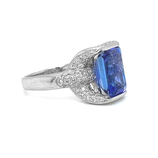 Natural Radiant Tanzanite and Diamond Ring, in Platinum