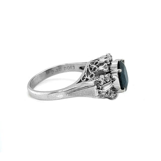 Natural Mined Blue Sapphire Oval Cut Natural Mined Diamond Cluster Art Deco Platinum AGL Certified Ring