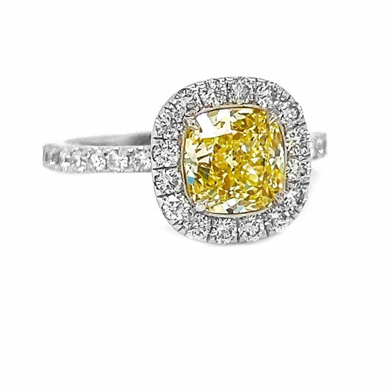 3.94 Carat Natural Mined GIA Certified Diamond Cushion Fancy Yellow 18KT White Gold