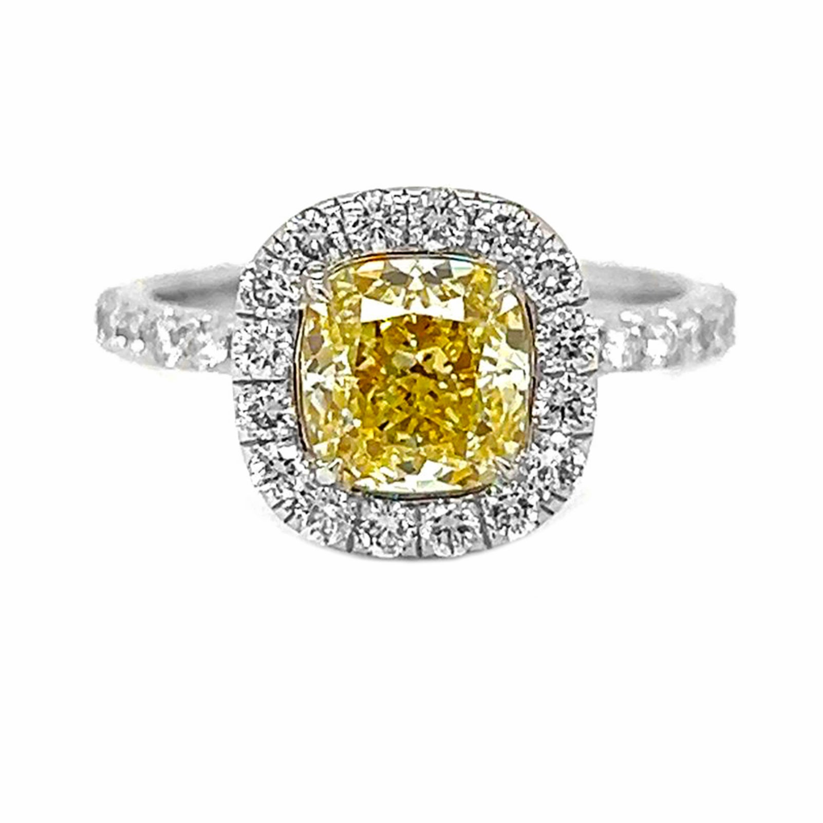 3.94 Carat Natural Mined GIA Certified Diamond Cushion Fancy Yellow 18KT White Gold