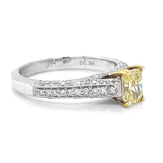 Natural Mined Radiant Fancy Yellow Diamond Bridal Ring White Gold