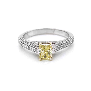 Natural Mined Radiant Fancy Yellow Diamond Bridal Ring White Gold