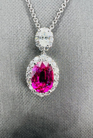 Natural Ruby and Diamond Halo Pendant GIA Certified, in White Gold