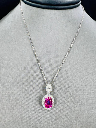 Natural Ruby and Diamond Halo Pendant GIA Certified, in White Gold