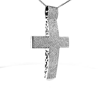 Natural Mined Diamond Cross Pendant 14KT White Gold