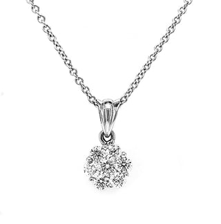 Natural Mined Diamond Illusion Cluster Pendant 14KT White Gold