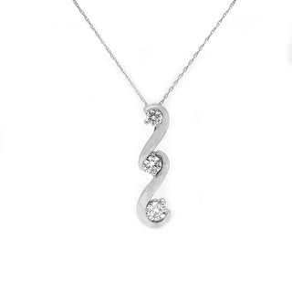 Natural Mined Diamond Three Stone Cocktail Pendant 14KT White Gold