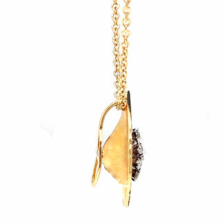 Natural Mined Diamond Leaf Cocktail Fancy Pendant 14KT Yellow Gold Necklace