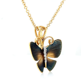 Natural Diamond Butterfly Pendant Necklace, in Yellow Gold