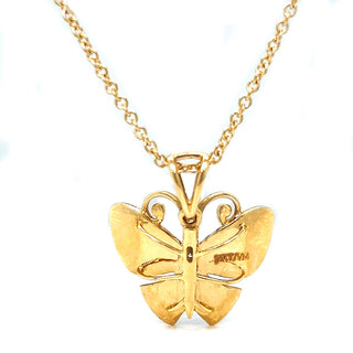 Natural Diamond Butterfly Pendant Necklace, in Yellow Gold