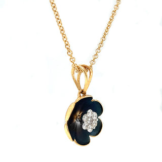 Natural Mined Diamond Flower Fancy Pendant 14K Yellow Gold Necklace