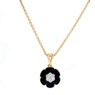 Natural Mined Diamond Flower Fancy Pendant 14K Yellow Gold Necklace