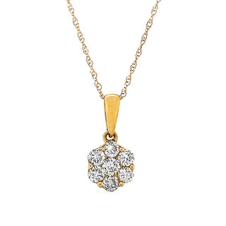 Natural Mined Diamond Cluster Illusion Pendant 14KT Yellow Gold