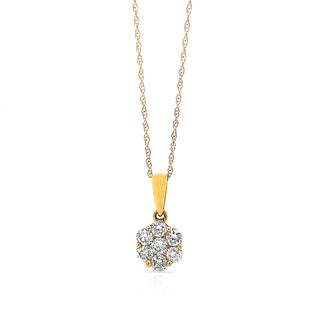 Natural Mined Diamond Cluster Illusion Pendant 14KT Yellow Gold