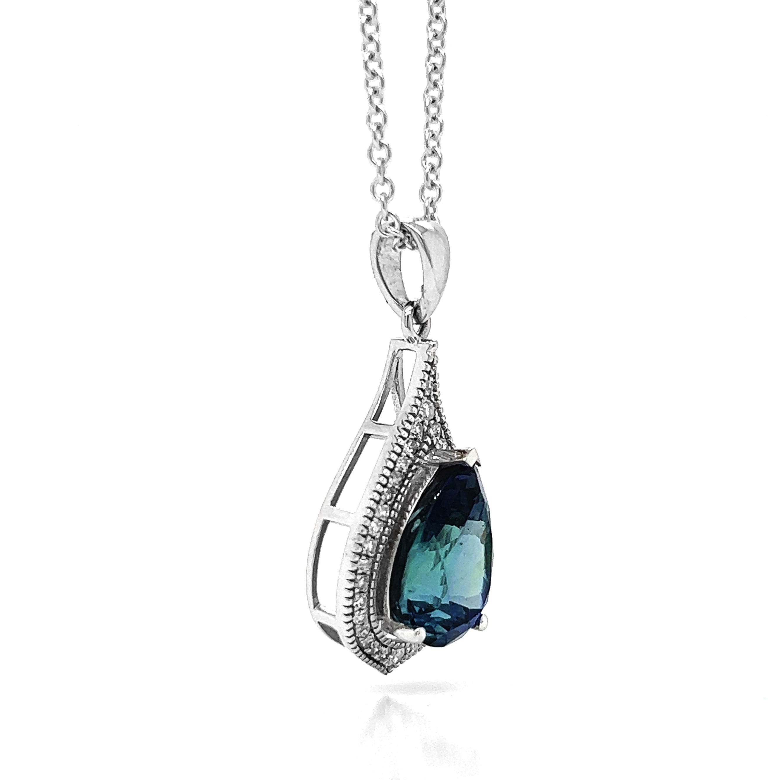 Natural Tanzanite and Natural Mined Diamond Cocktail Necklace Pendant White Gold