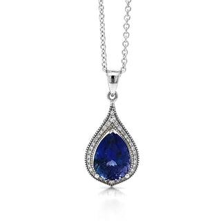 Natural Tanzanite and Natural Mined Diamond Cocktail Necklace Pendant White Gold