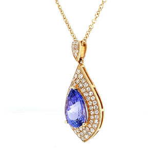 6.18 Carat Natural Mined Tanzanite Diamond Halo Pendant 14KT Yellow Gold