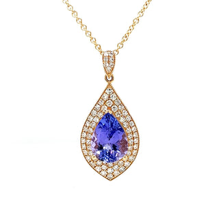 6.18 Carat Natural Mined Tanzanite Diamond Halo Pendant 14KT Yellow Gold