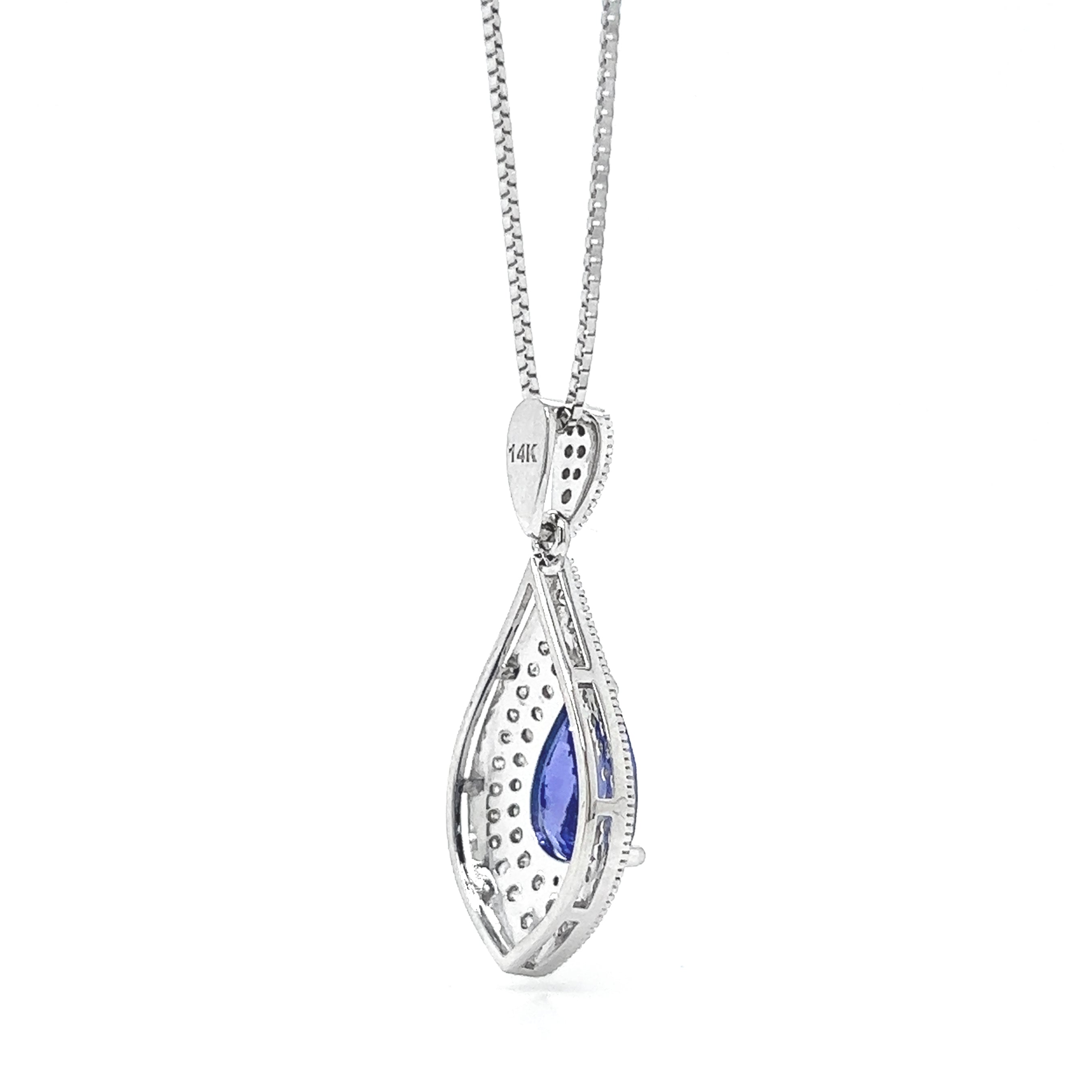 Natural Tanzanite and Natural Mined Diamond Cocktail Necklace Pendant White Gold