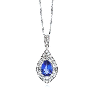 Natural Tanzanite and Natural Mined Diamond Cocktail Necklace Pendant White Gold