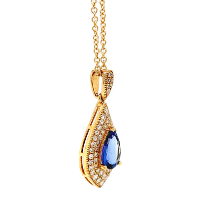 Natural Tanzanite and Natural Mined Diamond Cocktail Necklace Pendant Yellow Gold