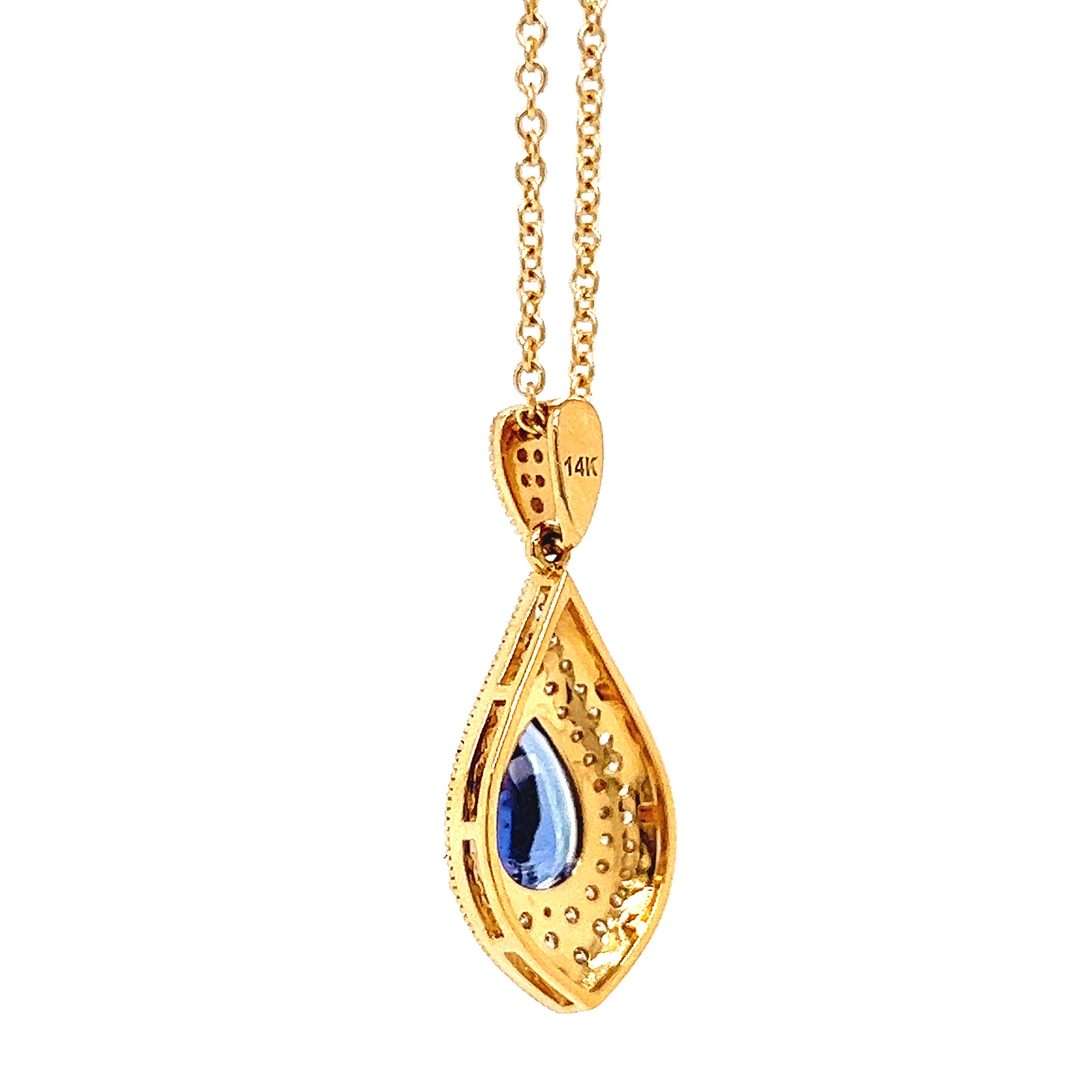 Natural Tanzanite and Natural Mined Diamond Cocktail Necklace Pendant Yellow Gold