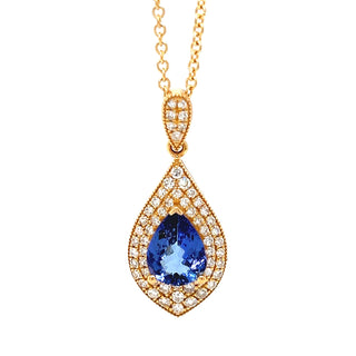 Natural Tanzanite and Natural Mined Diamond Cocktail Necklace Pendant Yellow Gold